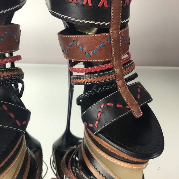 DSQUARED2 Leather Laces Strappy Embroidered Heels - Picture 7 of 11